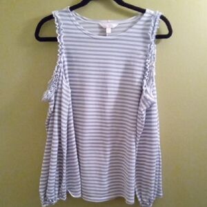 Womans M LC Lauren Conrad Gray and White Sleeveless Tank Top with Cut Out Design